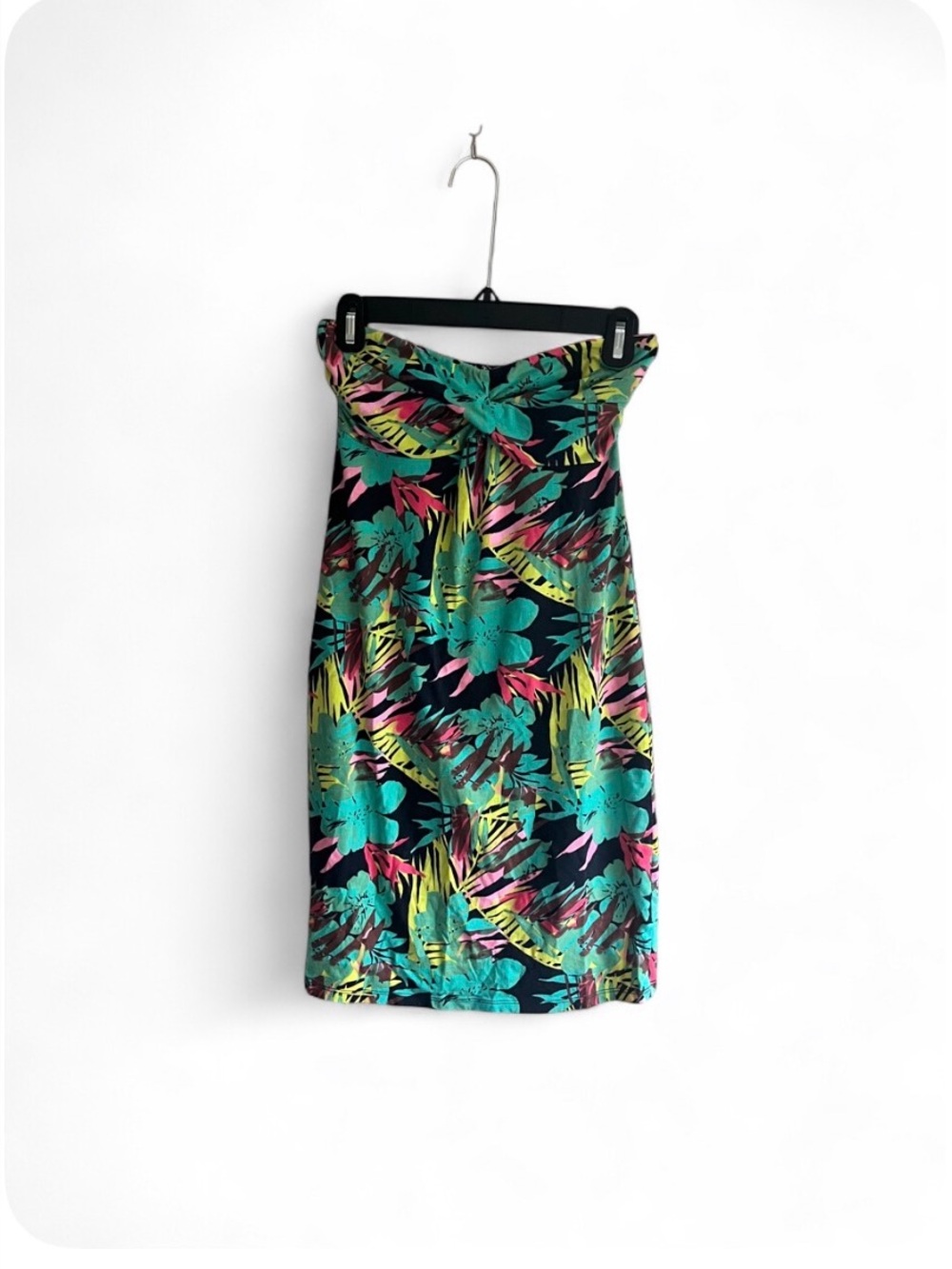 Y2K Victoria’s Secret Tropical Strapless Tube Dress- Teal, Pink & Yellow-size S